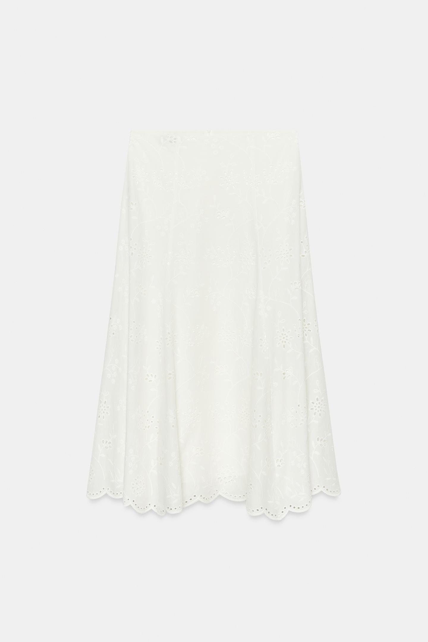 Женская юбка Zara Embroidered Eyelet MIDI, цвет: Белый — фото 7