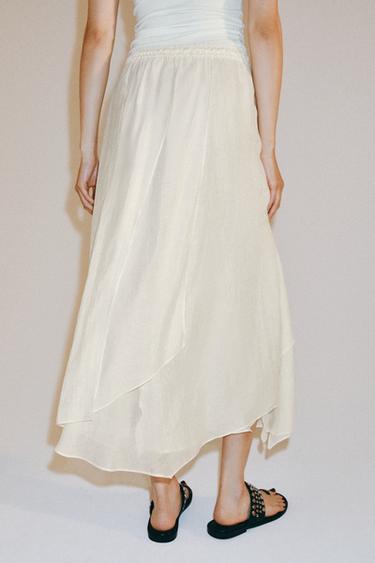 ZW COLLECTION FLOWING MIDI SKIRT - Ecru by Zara - Image 2