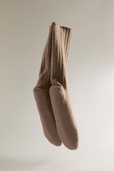 CASHMERE SOCKS WITH LEATHER SOLE - Taupe Grey by Zara - Image 3