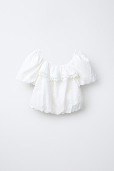 TOP BALLON BRODÉ - Blanc de Zara - Image 1