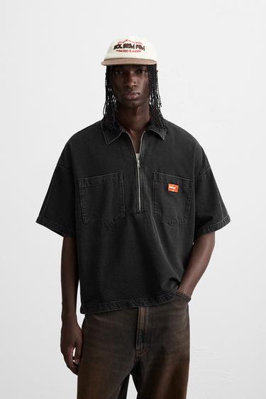 ZIP-UP DENIM POLO SHIRT - Black by Zara