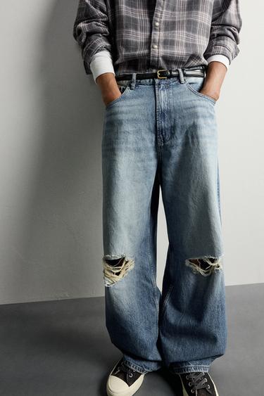 RIPPED BAGGY FIT JEANS - Blue by Zara