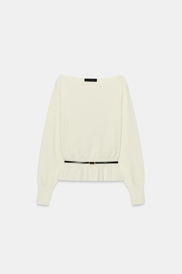 Zara BELTED KNIT JUMPER - Ecru - Image 0