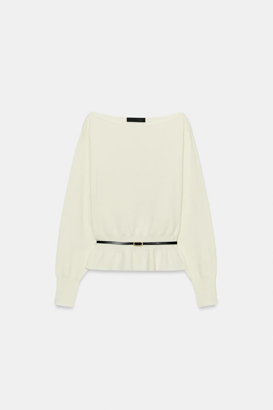 KNIT JUMPER WITH BELT - Ecru by Zara - Image 0