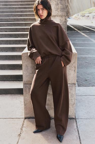 WASHED INTERLOCK PANTS — Brown 1