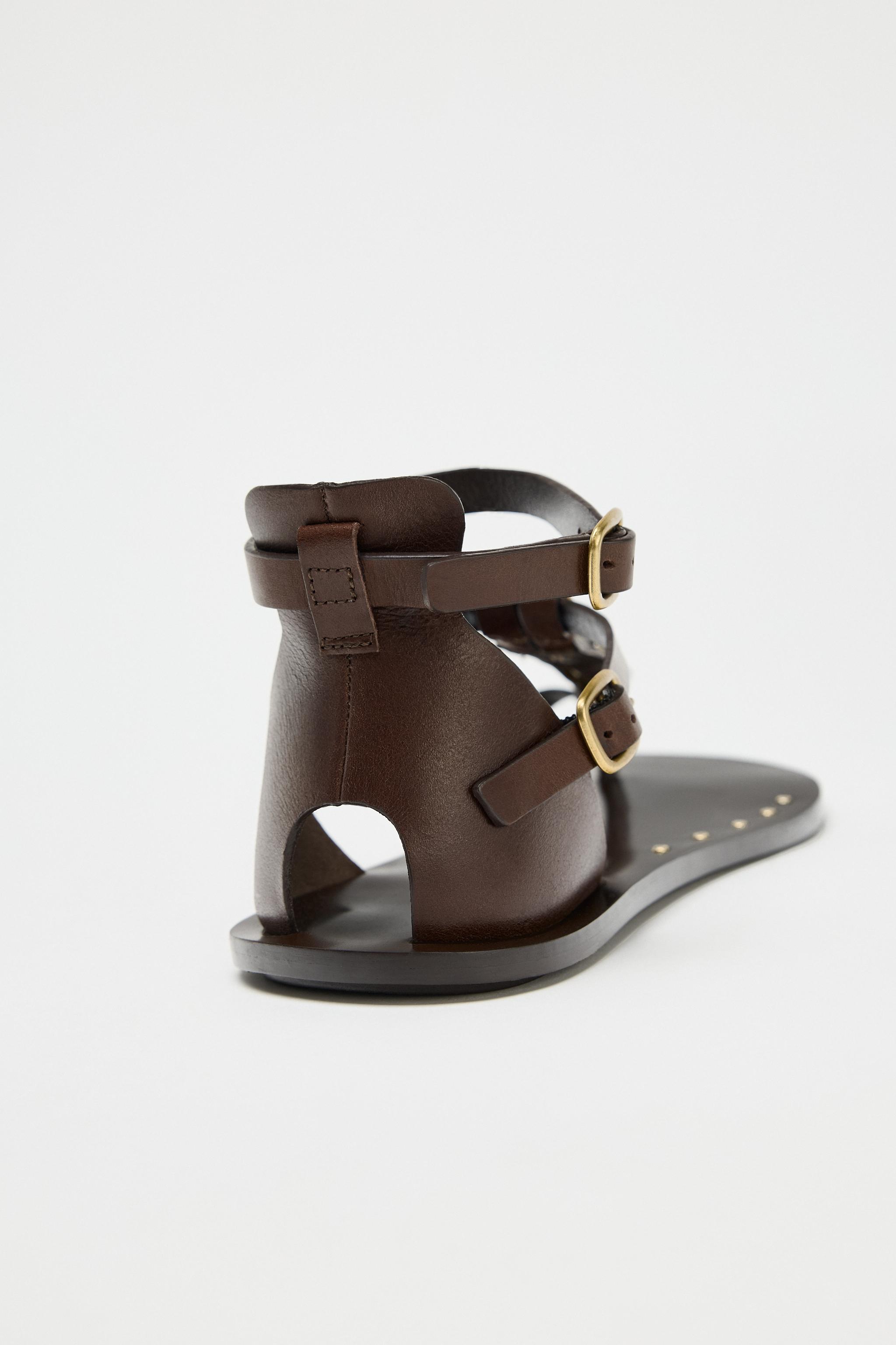 ZARA バックル付きレザーサンダル 1611/510 バックル付きレザーサンダル - ブラウン | ZARA Japan / 日本