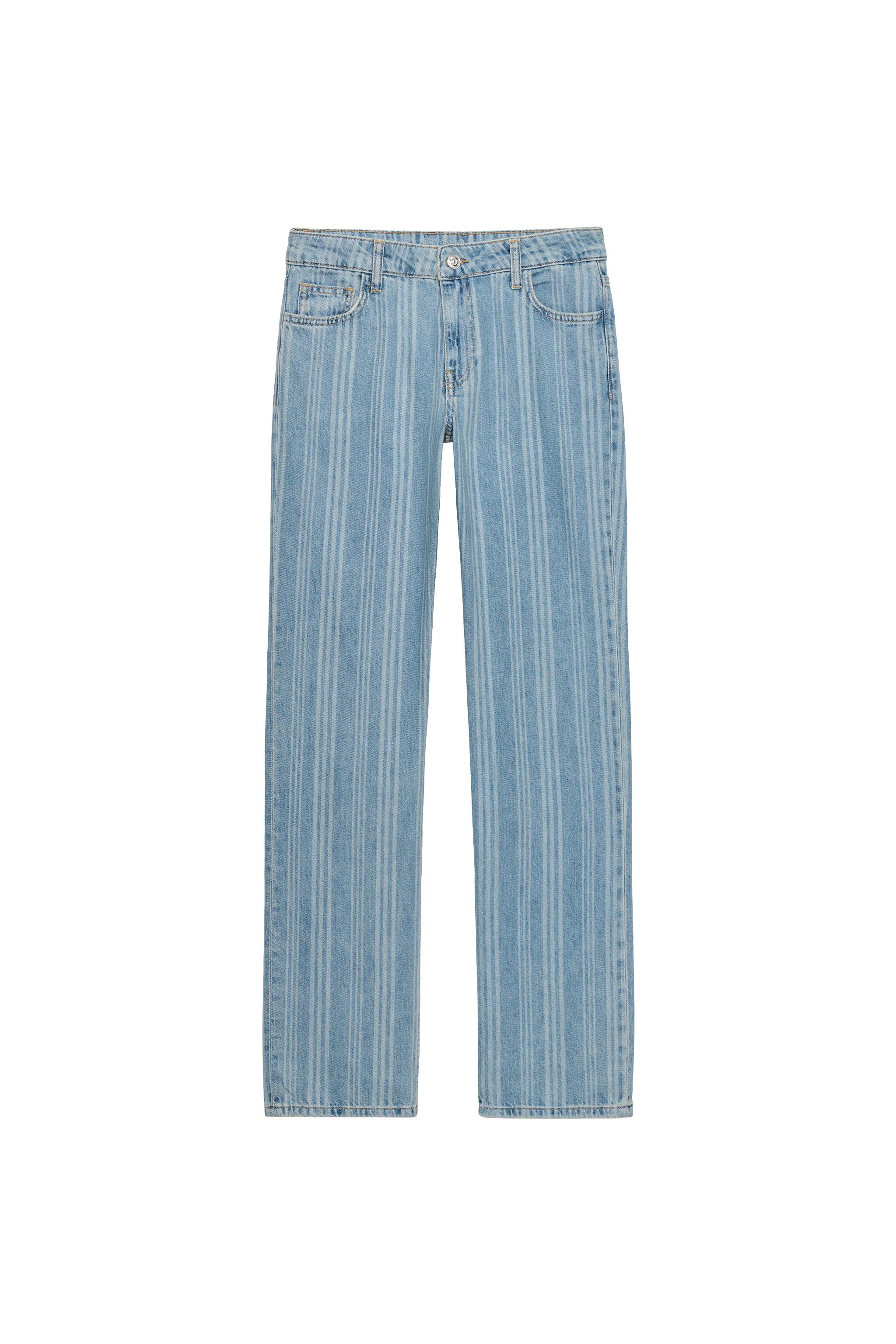 Z1975 LOW RISE STRIPED STRAIGHT JEANS - Mid-blue | ZARA United States