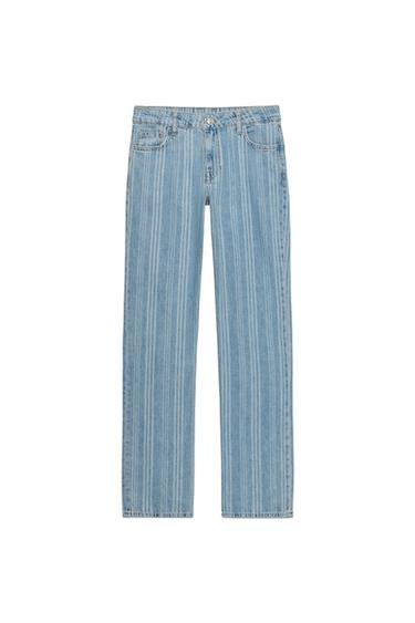 Z1975 STRIPED LOW-RISE STRAIGHT JEANS - Mid-blue by Zara