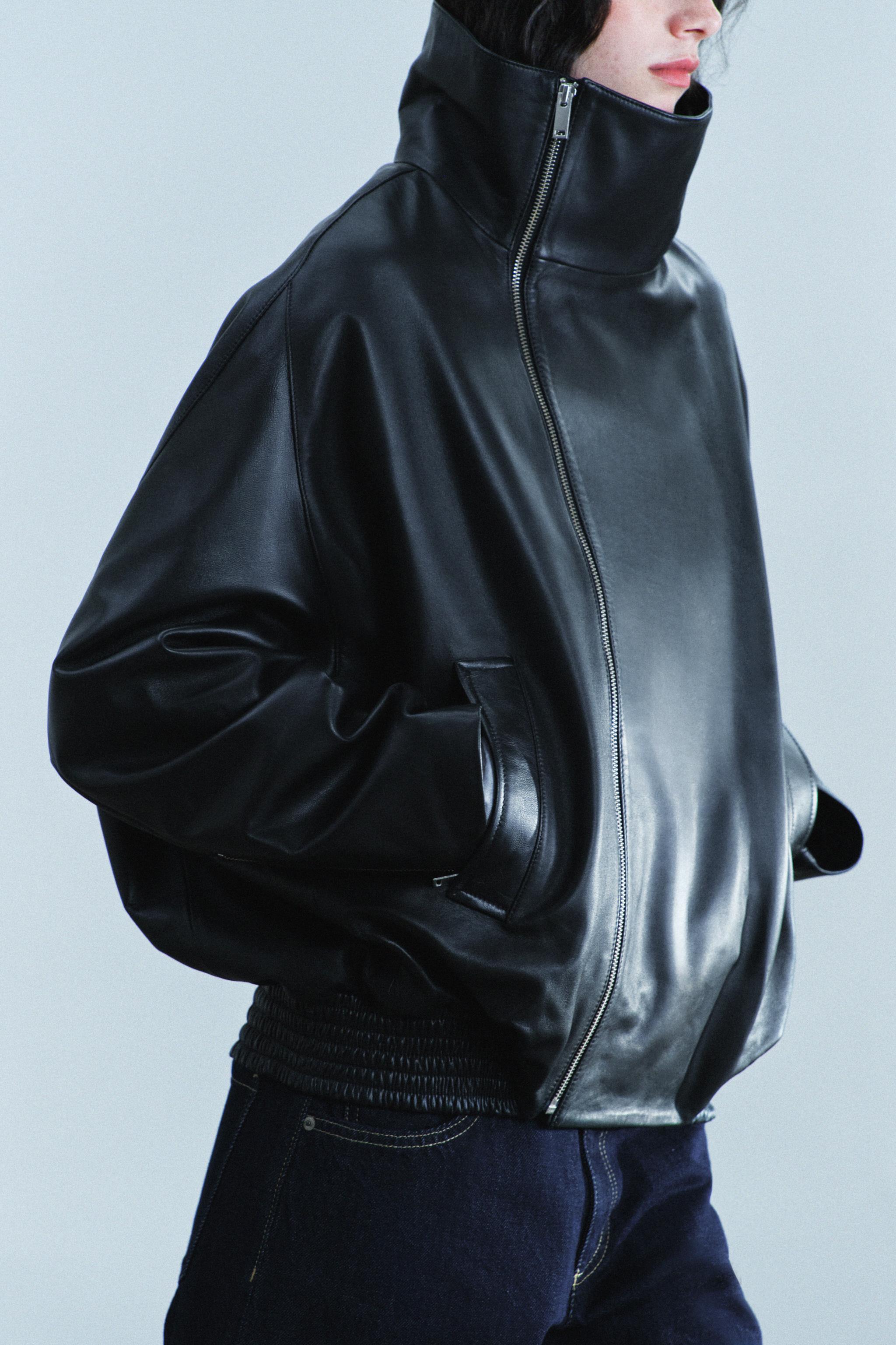 100% LEATHER ZIP-UP JACKET ZW COLLECTION