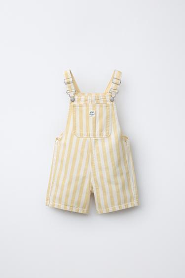 STRIPED TWILL SHORT DUNGAREES - Ecru/Yellow by Zara - Image 0