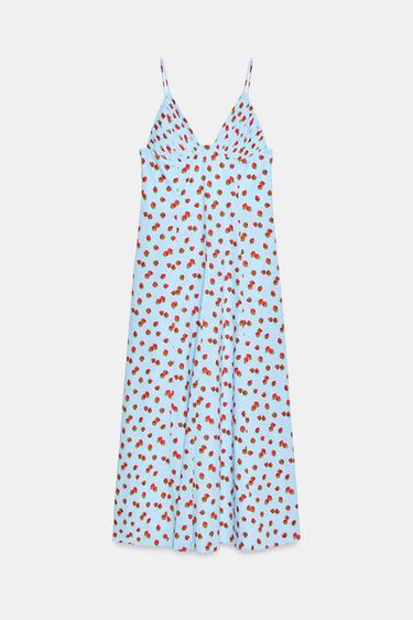 STRAWBERRY PRINT POPLIN MIDI DRESS - Sky blue by Zara - Image 5