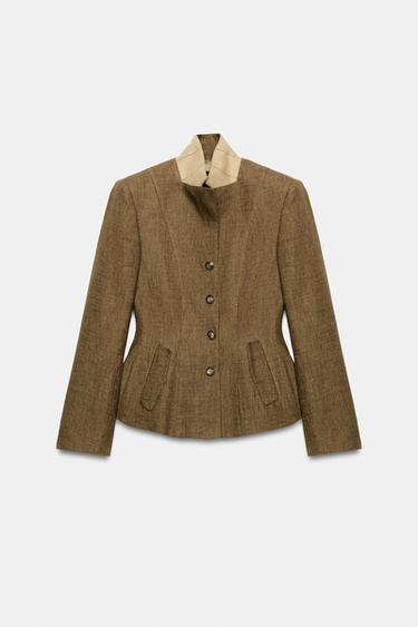 ZW COLLECTION LINEN BLEND BLAZER - Brown by Zara