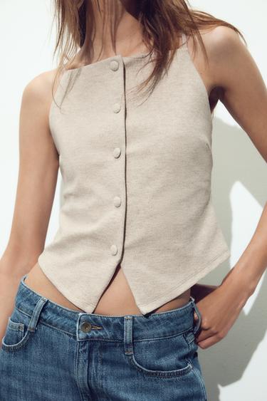 BUTTONED WAISTCOAT TOP - Sand / Marl by Zara - Image 2