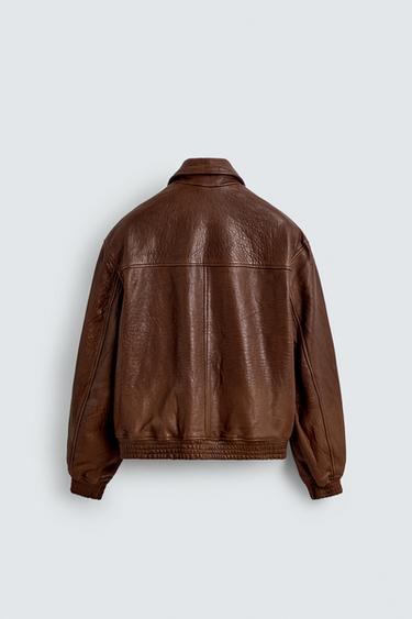 Zara VINTAGE EFFECT LEATHER JACKET LIMITED EDITION - Brandy