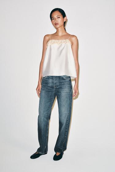 توب بحمالات ودانتيل ZW COLLECTION - خَام by Zara