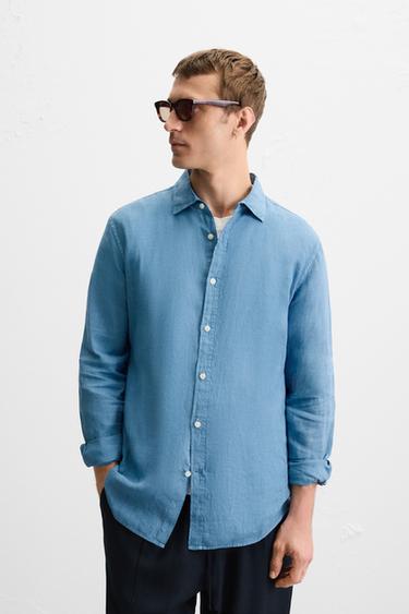 100% LINEN SHIRT - Light blue by Zara