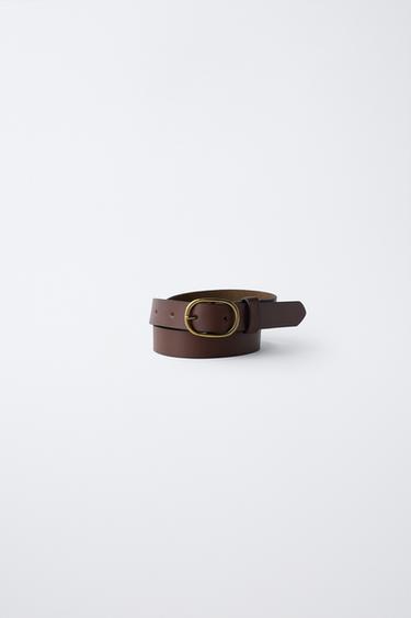 LEATHER BUCKLE BELT - Brown by Zara
