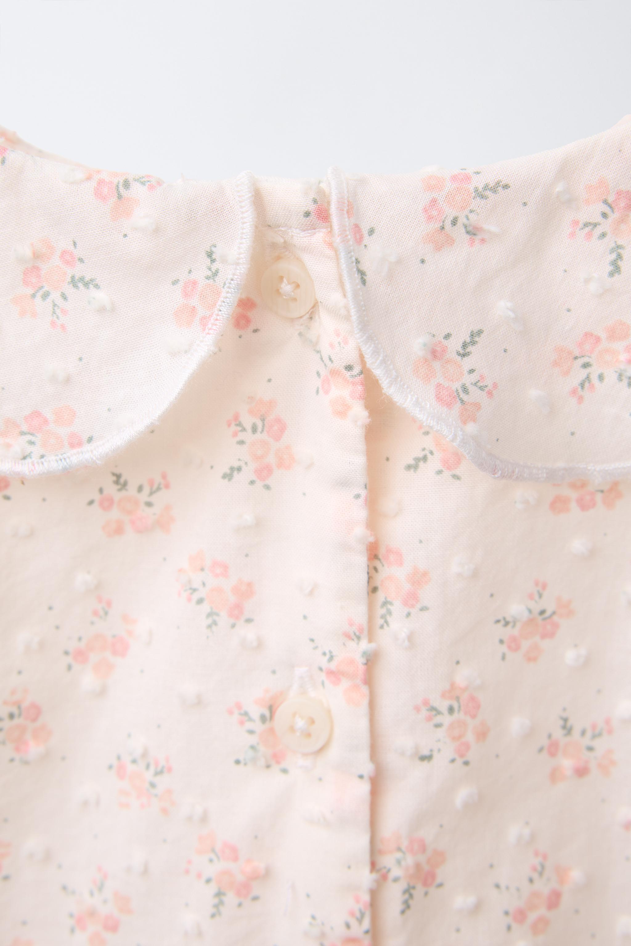 FLORAL PRINT DOTTED MESH BODYSUIT - Pastel pink | ZARA