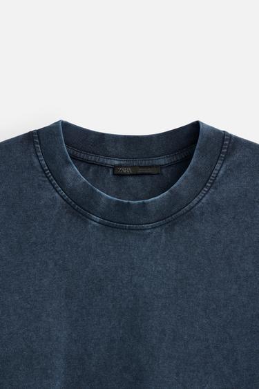 T-SHIRT RELAXED FIT DÉLAVÉ - Bleu / Gris de Zara - Image 8