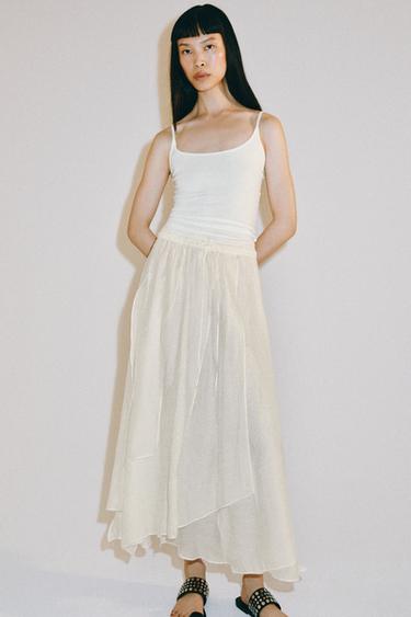 ZW COLLECTION FLOWING MIDI SKIRT - Ecru by Zara - Image 1