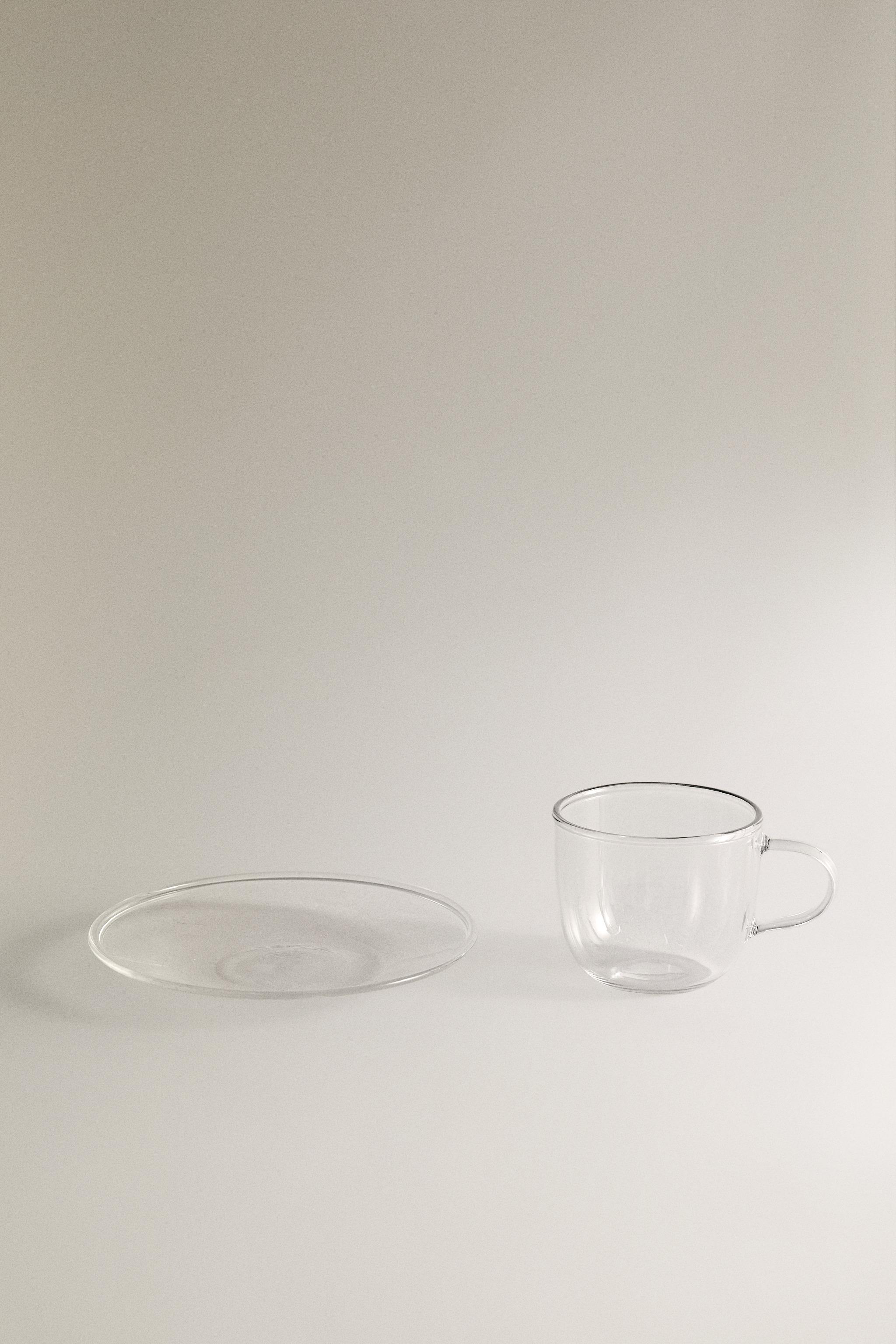 TASSE À THÉ ET ASSIETTE BOROSILICATE FILET ARGENT