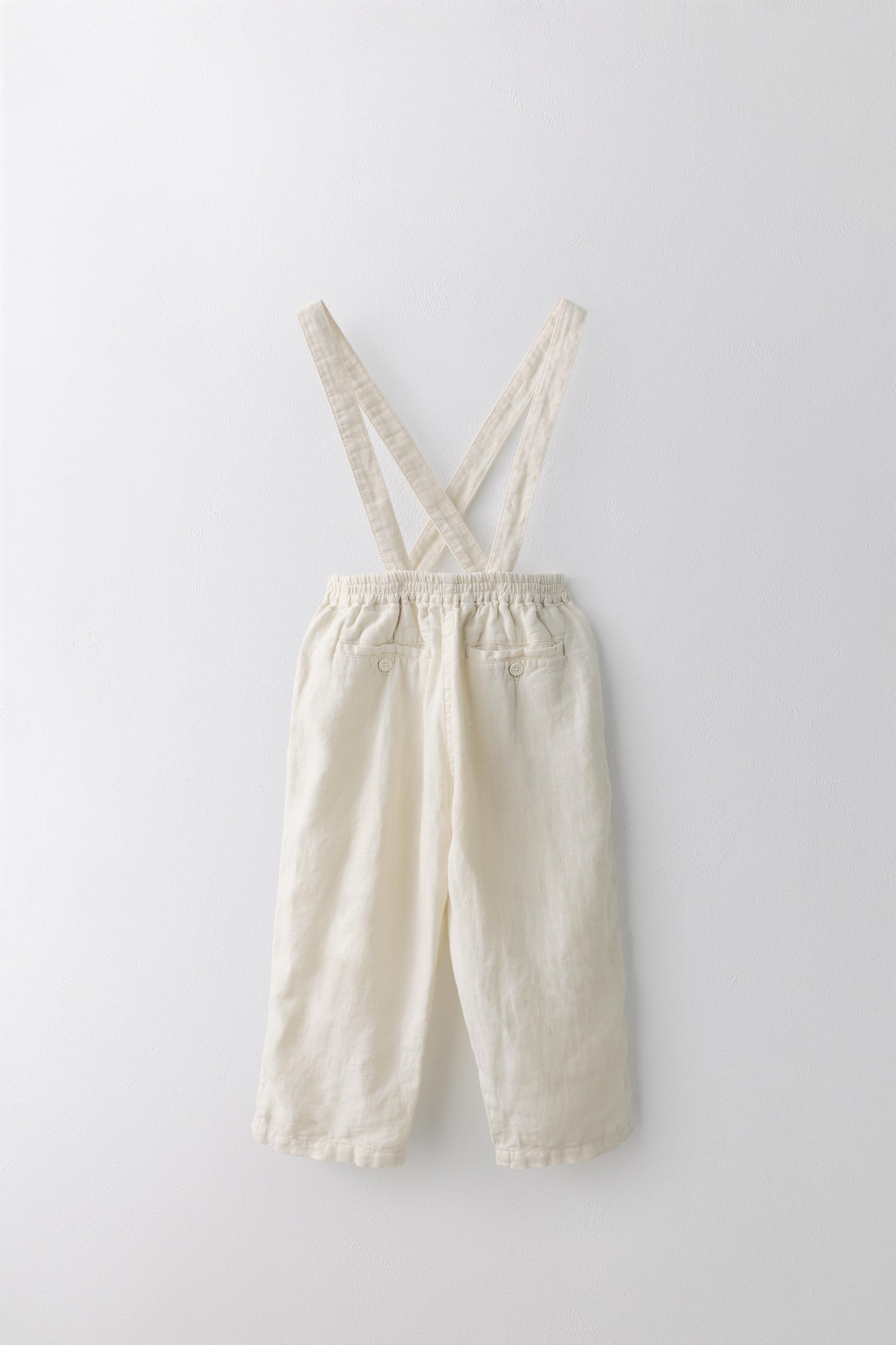 2-5 YEARS/ LIMITED EDITION 100% LINEN PANTS WITH REMOVABLE SUSPENDERS