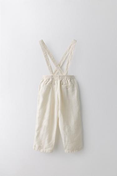 Zara 2-5 YEARS/ LIMITED EDITION 100% LINEN PANTS WITH REMOVABLE SUSPENDERS - Pearl gray