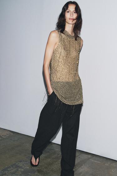 MINIKLEID MIT STICKEREI UND SCHMUCKPERLEN - Goldfarben von Zara
