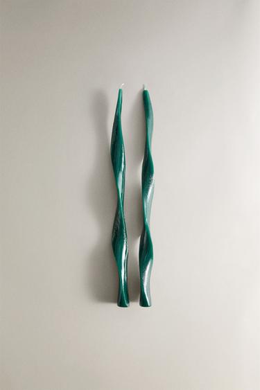 PACK OF SPIRAL CHRISTMAS CANDLES (PACK OF 2) - Green by Zara - Image 0