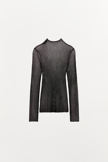 Zara METALLIC THREAD KNIT TOP - Brown