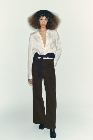JEANS ZW COLLECTION WIDE LEG بشدة لأعلى - شوكولاتة by Zara
