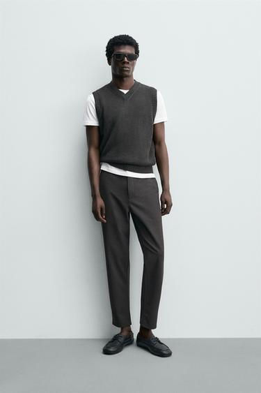 Zara TEXTURED STRETCH CHINO PANTS - Brown marl