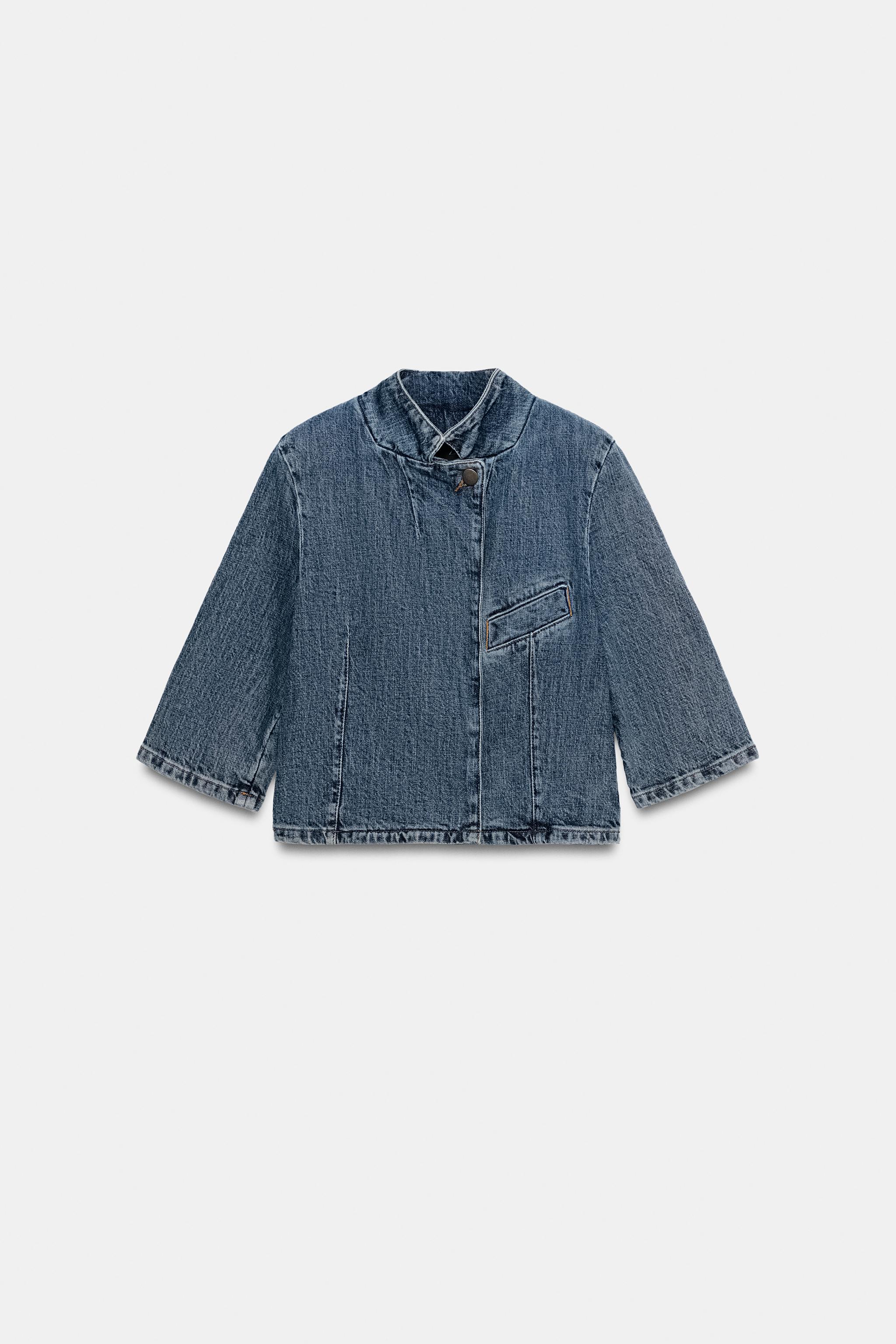 Женские пиджаки Zara ZW COLLECTION CROPPED DENIM BLAZER — фото 8
