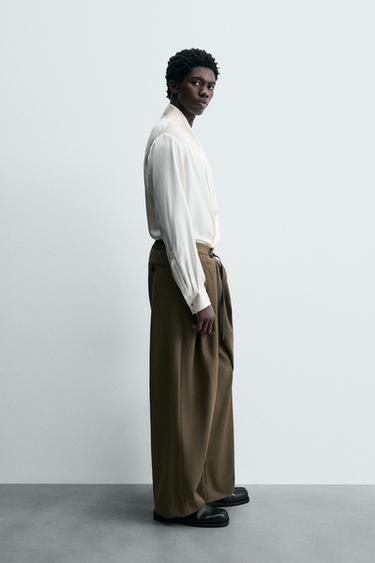 FLOWING SHIRT WITH SHAWL NECK - Oyster-white by Zara - Image 3