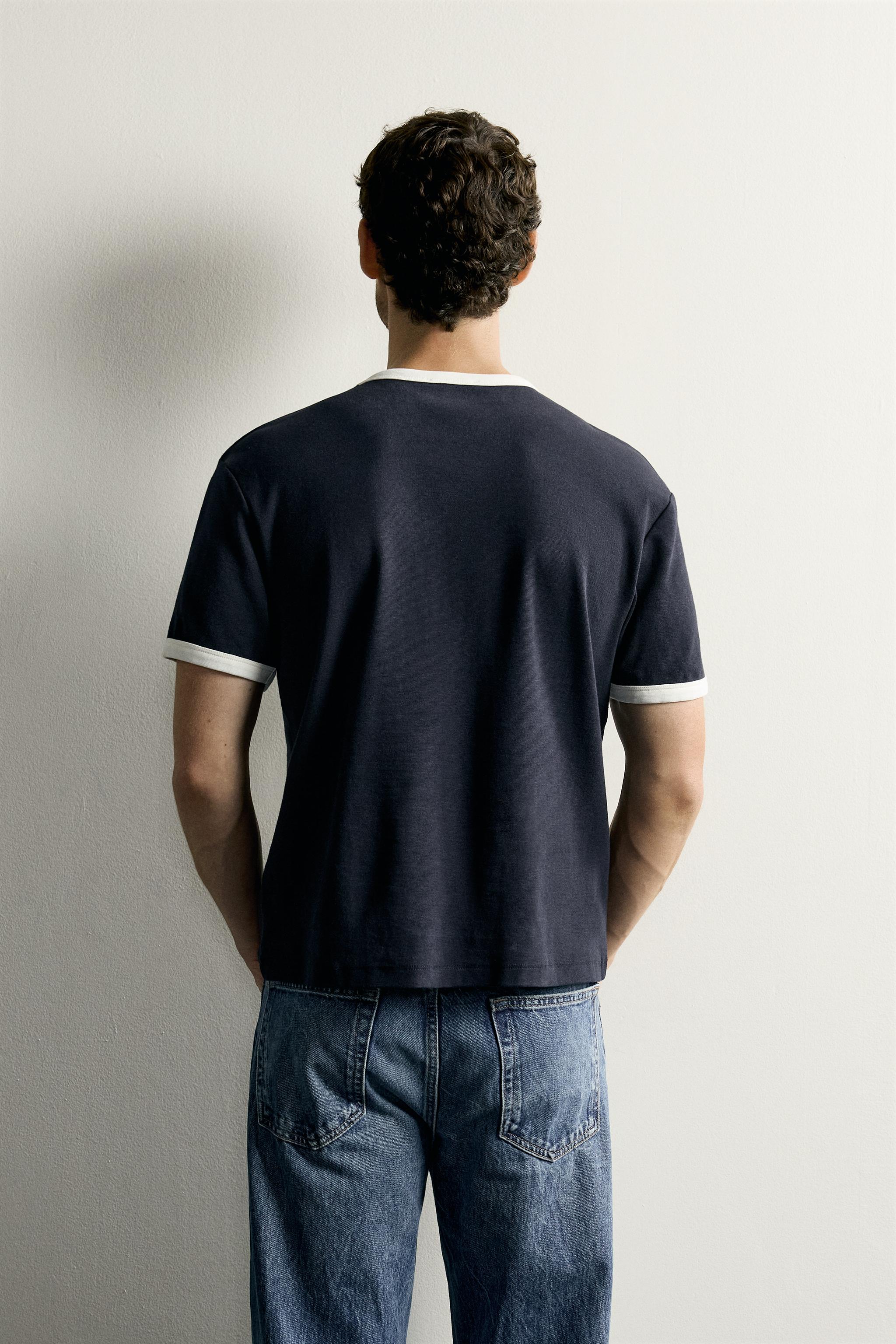 Zara KONTRAST FİTİLLİ BASIC T-SHIRT görsel 3