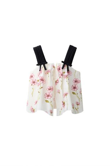 Zara FLORAL PRINT TOP - Pink / White