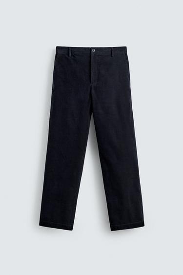 PANTALONI REGULAR FIT IN VELLUTO A COSTINE LEGGERO - Blu di Zara
