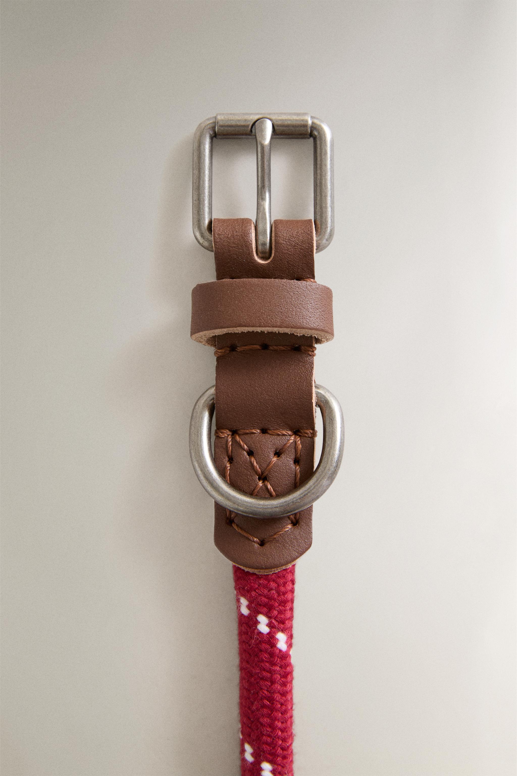 LEATHER AND ROPE PET COLLAR — Red