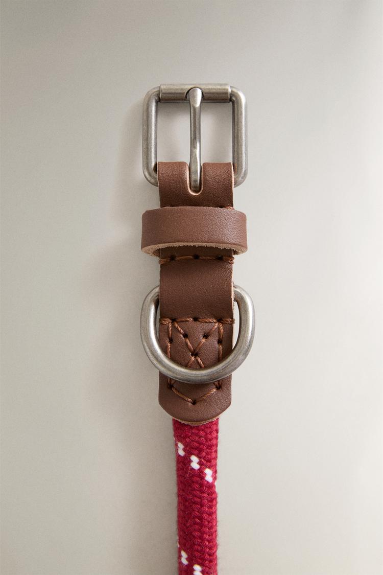 LEATHER AND ROPE PET COLLAR — Red