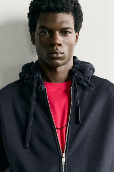Zaras SWEATSHIRT RELAXED FIT DRAGKEDJA HUVA - Marinblå