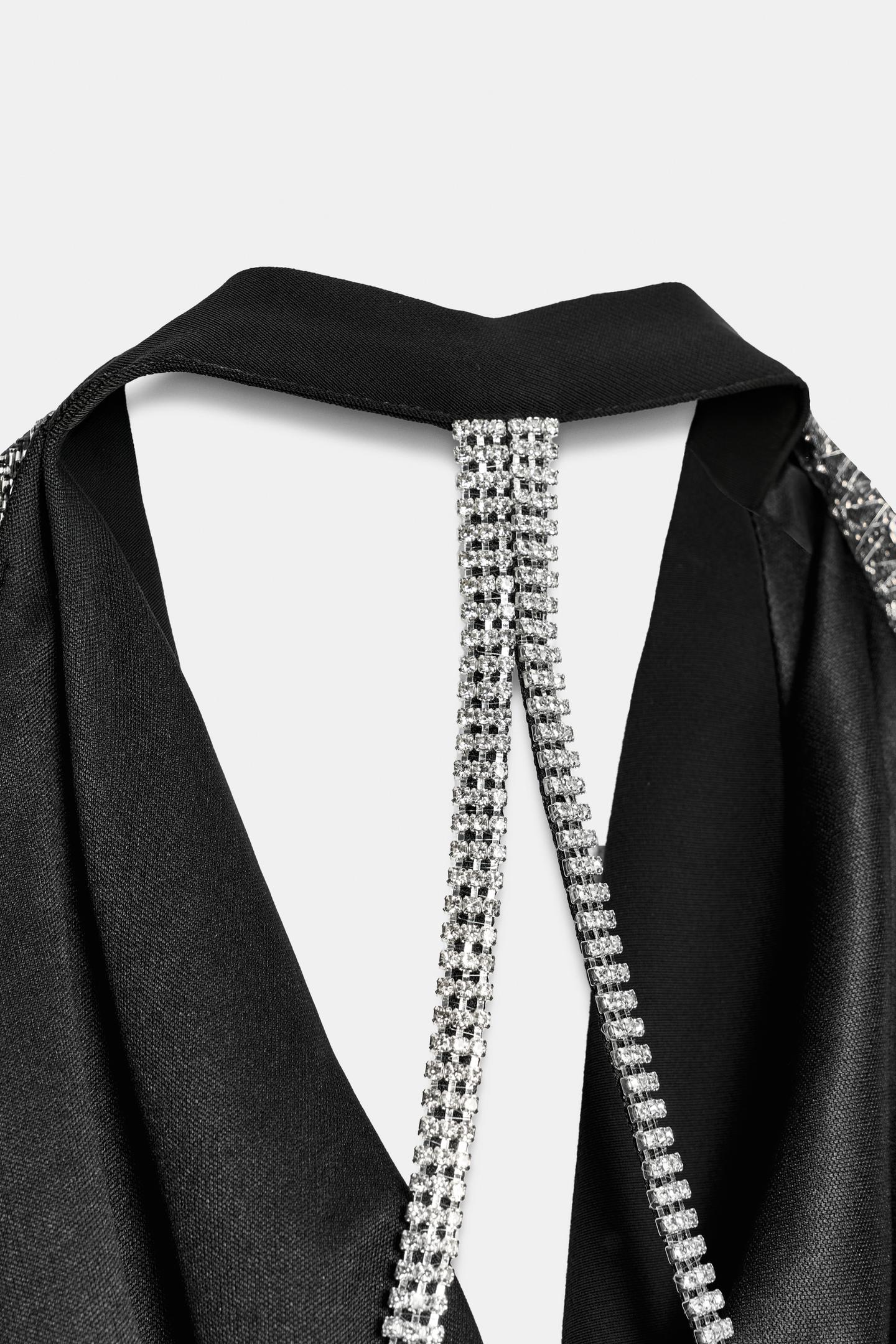 Женский топ Zara Shimmer Beaded Halter Top, цвет: Чёрный — фото 8