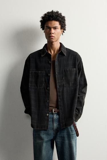 WASHED PLAID CORDUROY SHIRT — Black / White 2