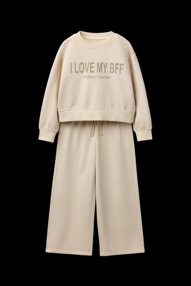 SLOGAN SWEATSHIRT AND WIDE-LEG TROUSERS SET - Butter by Zara - Image 0