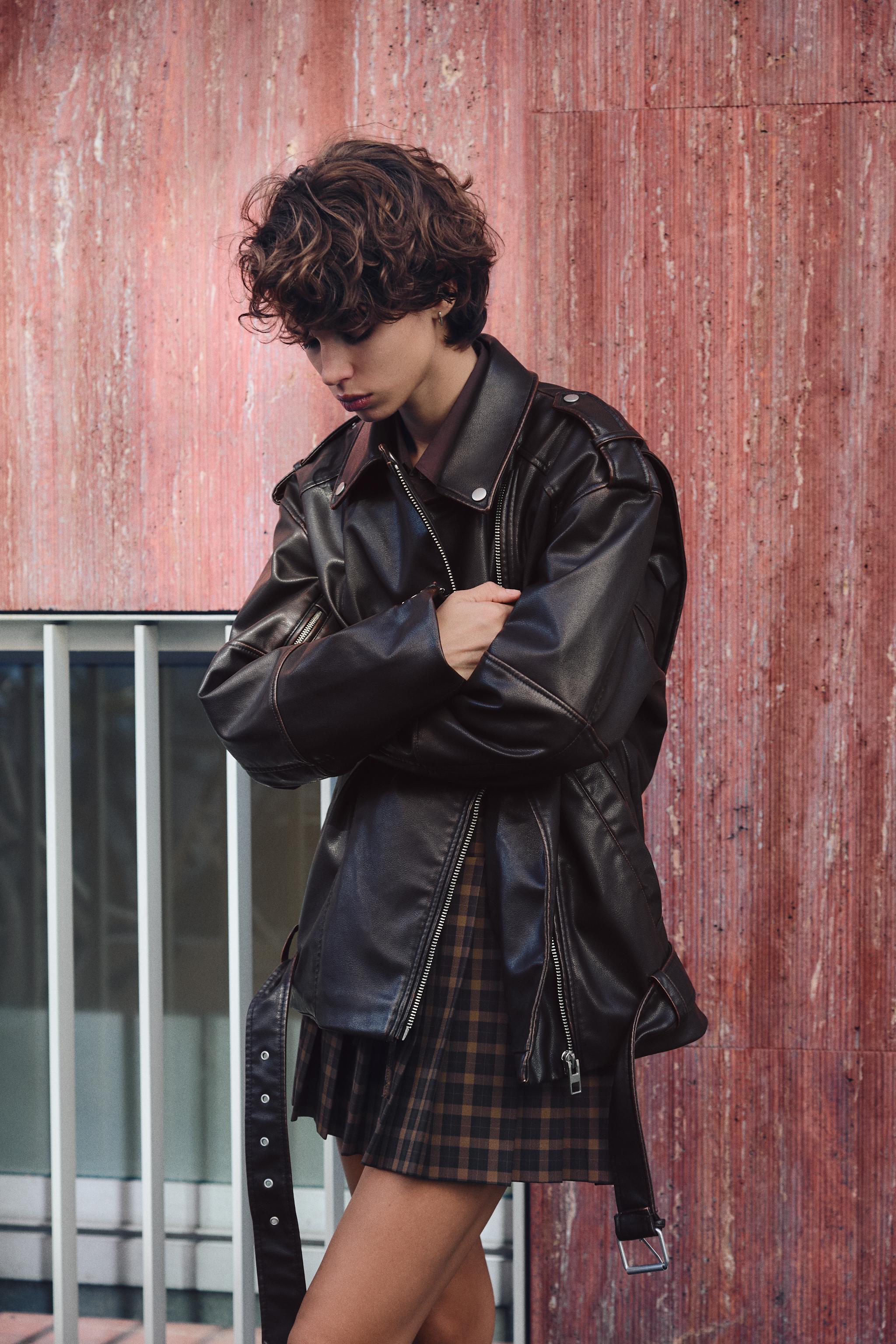 FADED OVERSIZE FAUX LEATHER BIKER JACKET