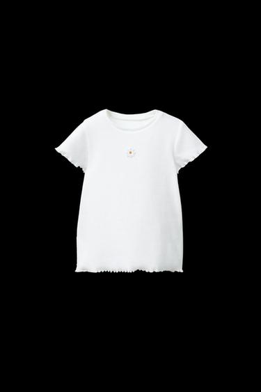 CAMISETA RIB BORDADO - Blanco de Zara - Imagen 0