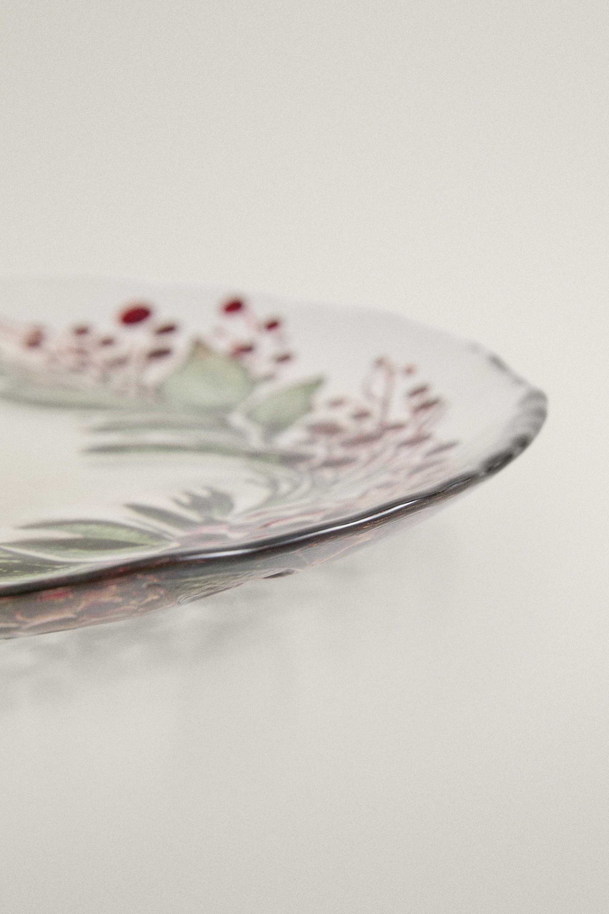 CHRISTMAS GARLAND GLASS DESSERT PLATE