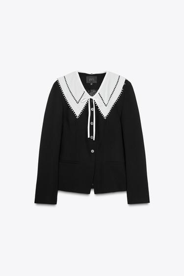 BLAZER CUELLO DESMONTABLE CONTRASTE - Negro de Zara