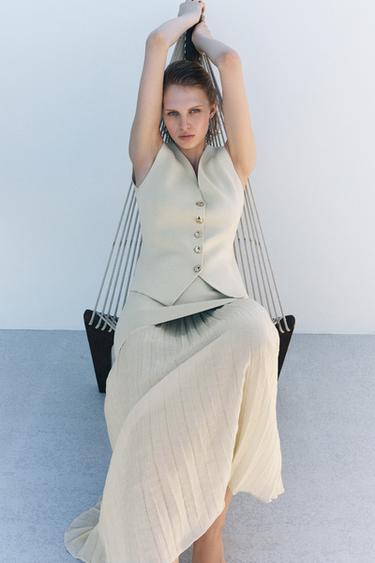 КОМБИНИРОВАННАЯ ТРИКОТАЖНАЯ ЮБКА С ПЛИССИРОВКОЙ — СЛОНОВАЯ КОСТЬ от Zara — изображение 0
