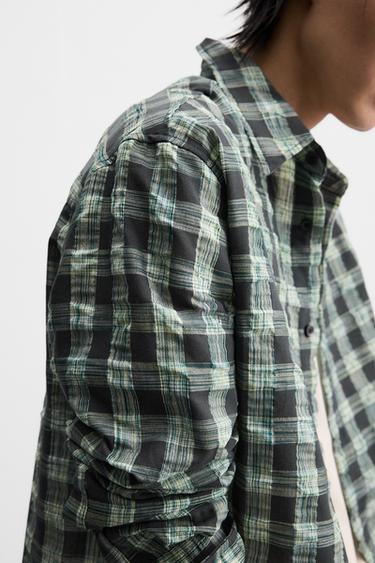 CREASED-EFFECT CHECK SHIRT - Green / Blue by Zara - Image 5