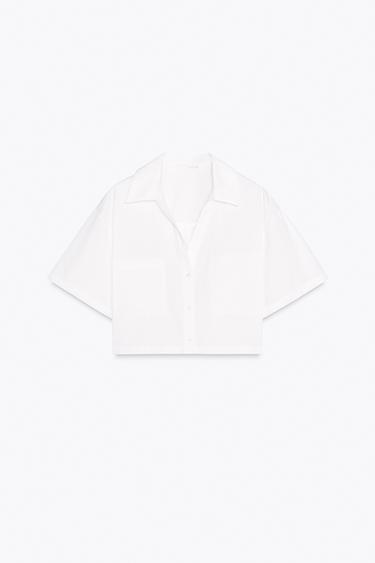 Zara POPLIN CROPPED SHIRT - White